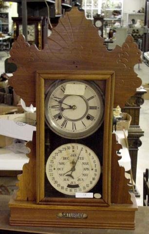 Walnut Double Dial Kitchen Calendar Clock