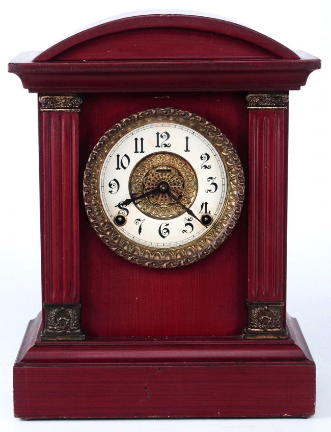 AN INGRAHAM WOOD CASE MANTEL CLOCK