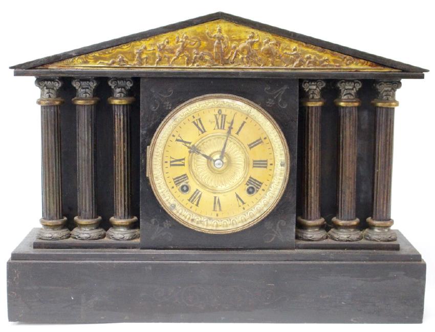 Late 19th century ebonized wood case mantel clock by Elias Ingraham Clock Co