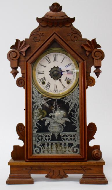 Late 19th century Walnut case ‘Gallant’ model kitchen clock by Ansonia Clock Co