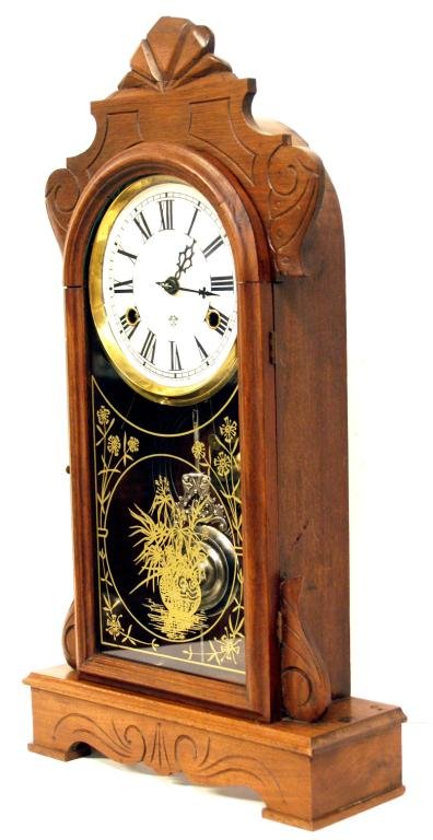 ANTIQUE AMERICAN ANSONIA WALNUT SHELF CLOCK