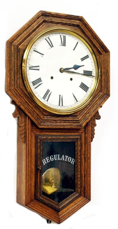 ANTIQUE ANSONIA “REGULATOR B” OAK WALL CLOCK