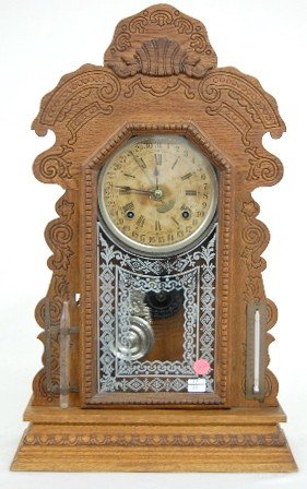 Ansonia Oak Calendar Kitchen Clock w/Therm/Baro.