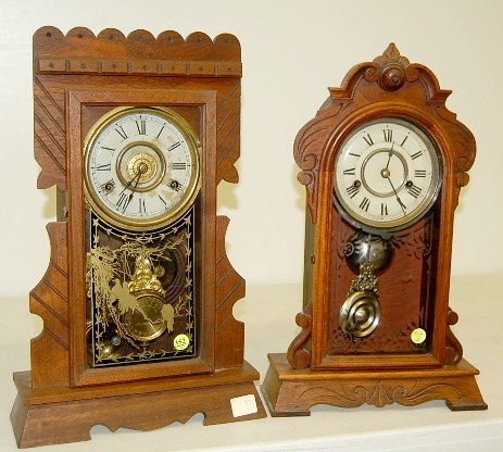 2 Antique Oak Kitchen Shelf Clocks