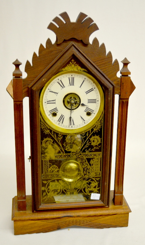 Antique Ansonia Walnut Kitchen Clock with Alarm