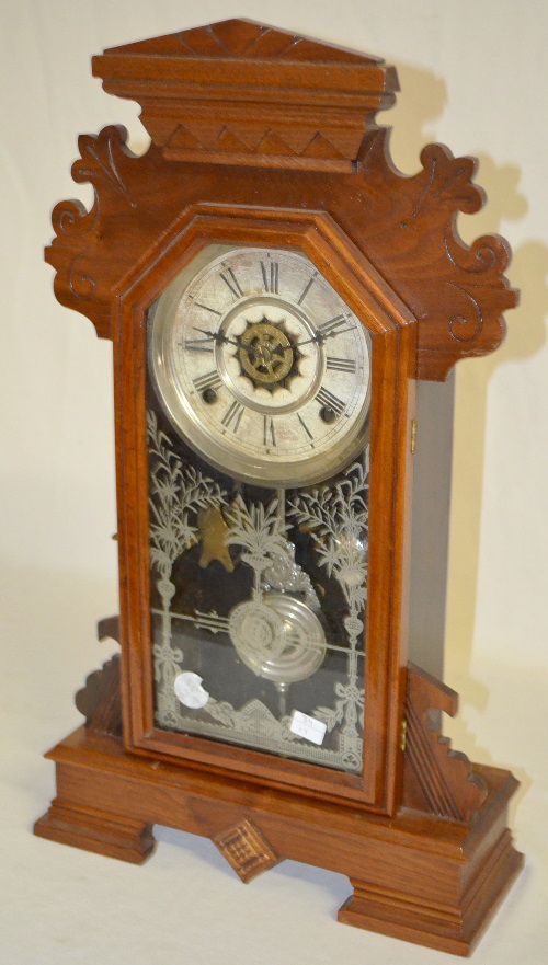 Antique Waterbury Walnut Kitchen Clock with Alarm