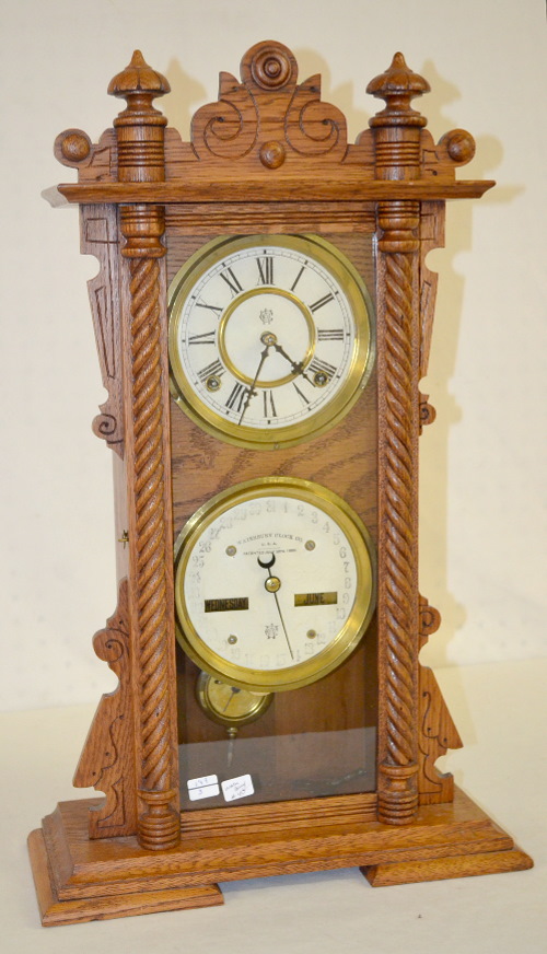 Antique Waterbury Oak Calendar No. 40 Double Dial Clock