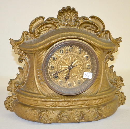 Antique Waterbury Metal Mantel Clock, 8 Day T&S