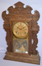 Antique Waterbury “The Iowa” Pressed Oak Kitchen Clock