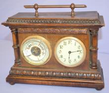 Antique Shelf Clock and Aneroid Barometer