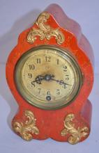 Antique Kroeber “Harvard” Red Enameled Iron Shelf Clock