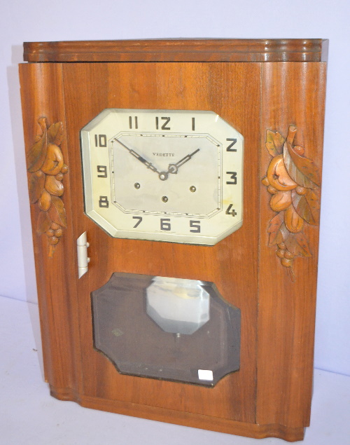 Antique French “Vedette” Art Deco Fruit Carved Clock