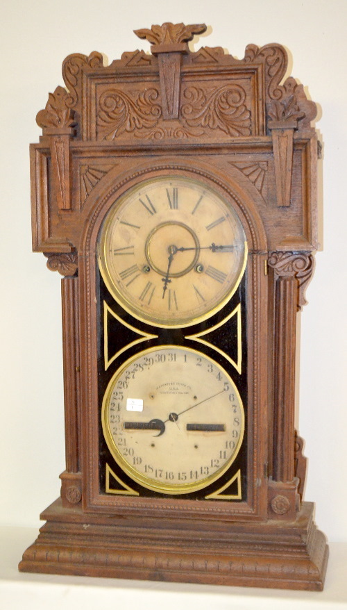 Antique Waterbury Walnut Calendar No. 43 Shelf Clock