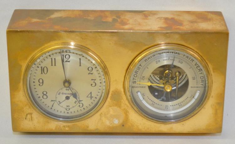 Antique Brass Chelsea Clock/Barometer