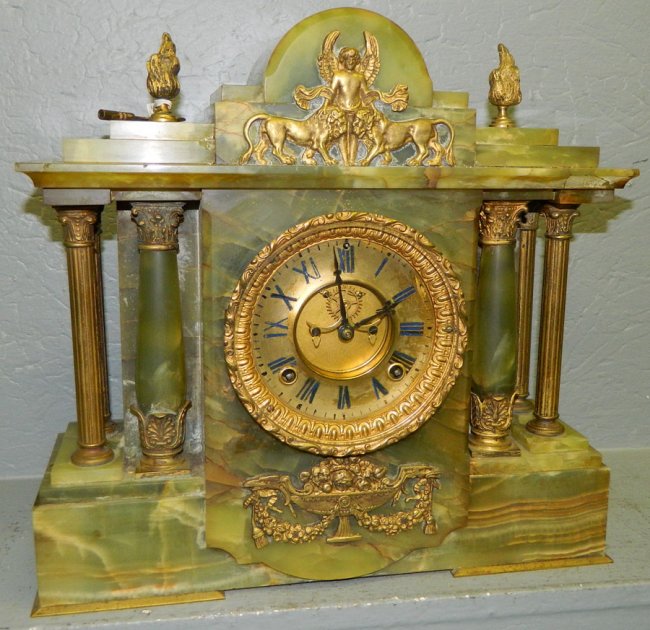 Ansonia green marble or onyx shelf clock.