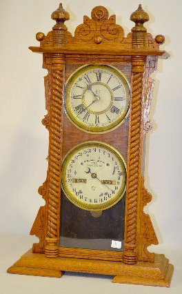 Waterbury  Oak Calendar No. 40 Double Dial Clock