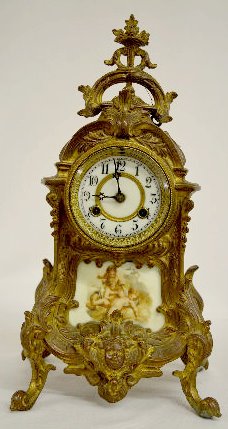 Waterbury “Nantes” Porcelain Panel Mantel Clock