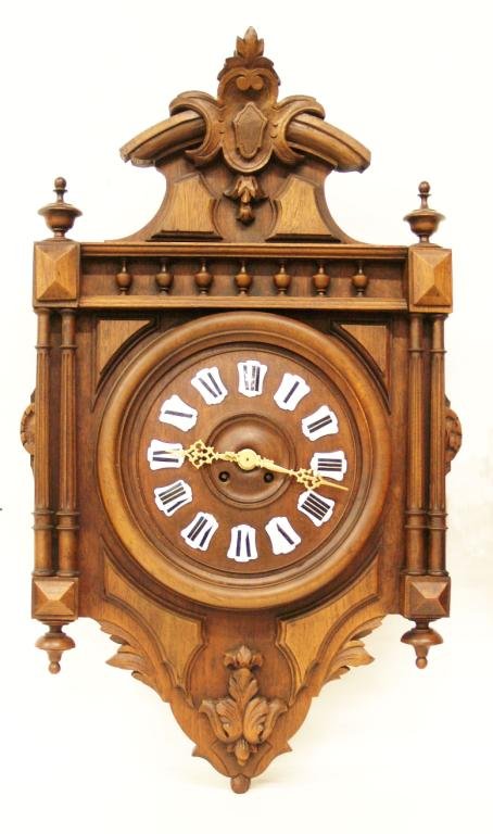 ANTIQUE JAPY FRERES BLACK FOREST WALNUT WALL CLOCK