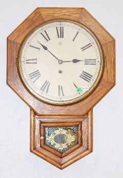 Oak Waterbury Short Drop Schoolhouse Clock