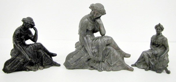 3 Female Clock Antique Statues