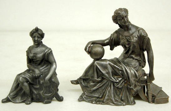 2 Seated Lady Metal Clock Statues