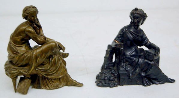 2 Seated Female Metal Clock Statues