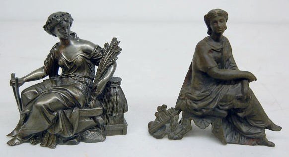 2 Seated Lady Metal Clock Statues