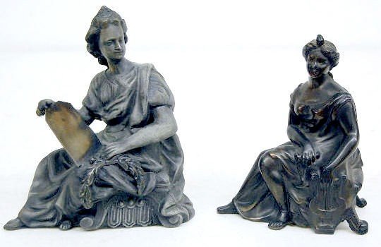 2 Seated Lady Metal Clock Statues