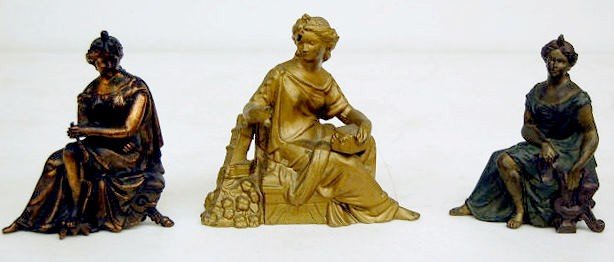 3 Seated Lady Metal Clock Statues