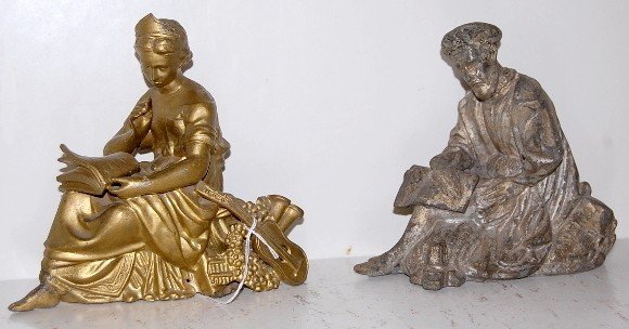 2 Metal Clock Statues, Lady & Man