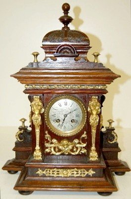 Antique Lenzkirch Bronze & Walnut Shelf Clock