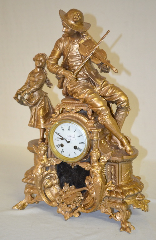 Antique French Gilt Musician Statue Clock