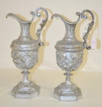 Pair of Antique Ansonia Clock Side Pitchers, Grecian #1047