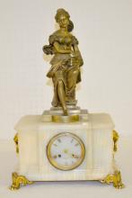 Antique French Barbedienne White Onyx Statue Clock