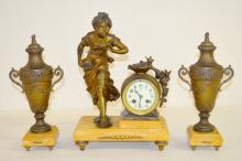 Antique French Japy Freres 3 Pc Clock Set