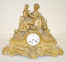 Antique French Japy Freres Statue Clock, Mother with Child