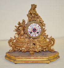 Antique French Statue Clock, Young Girl with Bird