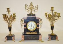 Antique French Japy Freres 3 Piece Clock Set