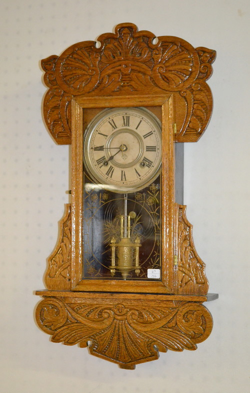 Antique Ansonia Pressed Oak Hanging Clock