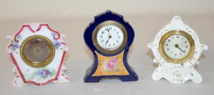 3 Antique Miniature China/Porcelain Clocks