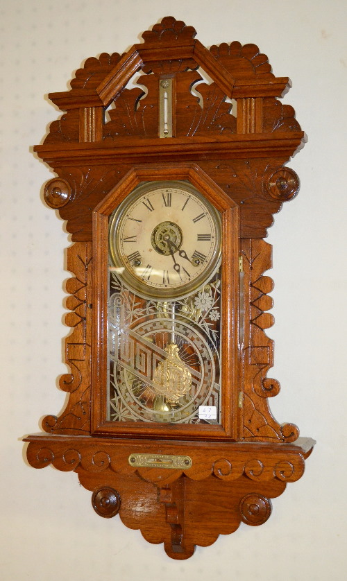 Antique E. Ingraham Oak Hanging Kitchen Clock