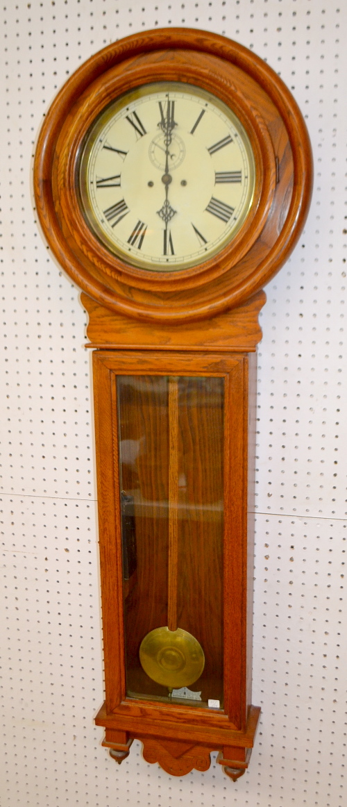 Antique Waterbury No. 81 Wall Regulator in an Oak Case