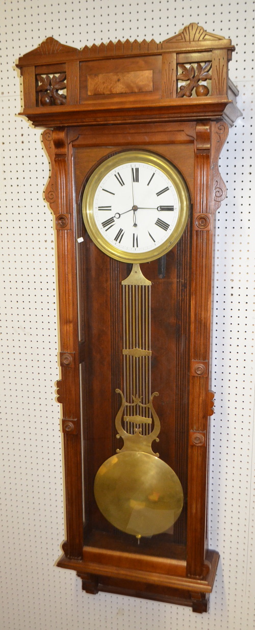 Antique Walnut Pinwheel Jeweler’s Regulator Wall Clock