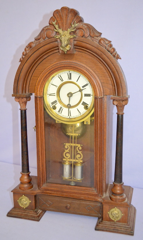 Antique Walnut Parlor Clock with Signed Waterbury Movement