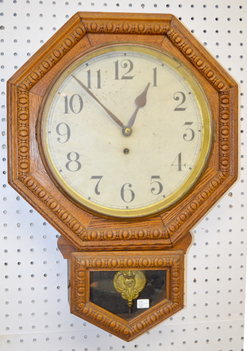 Antique Waterbury Oak “Arion” Octagon Wall Clock