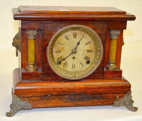 Seth Thomas 2 Column Red Adamantine Mantel Clock