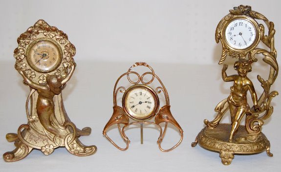 3 Novelty Clocks; Ansonia, New Haven +