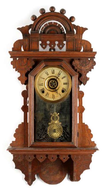 ORNATE OAK HANGING KITCHEN CLOCK WITH LIGHT HOUSE