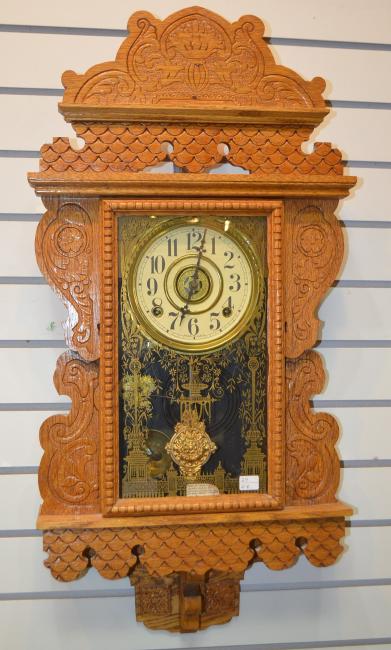 Antique Carved Oak Hanging Kitchen Clock