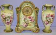 Antique 3 Piece China Miniature Floral Clock Set